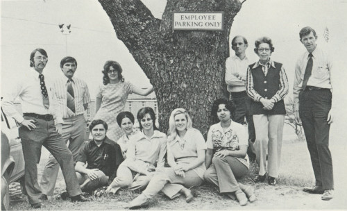 Some of the College’s first faculty members are shown in this photo from the yearbook, The Bridge, in 1974. Pictured are: (seated) Ted Cash, Sandra Hardin, Beth Martin, Becky Cook, Madge Wray, (standing) Evan Thompson, Bob Hoover, Becky Kiser, Mike Winburn, Alice Tigner, and Fred McFarland.